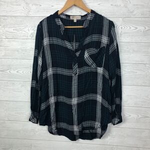 Philosophy Women's Plaid Long Sleeve Popover Shirt Blouse Casual V Neck Size 1X